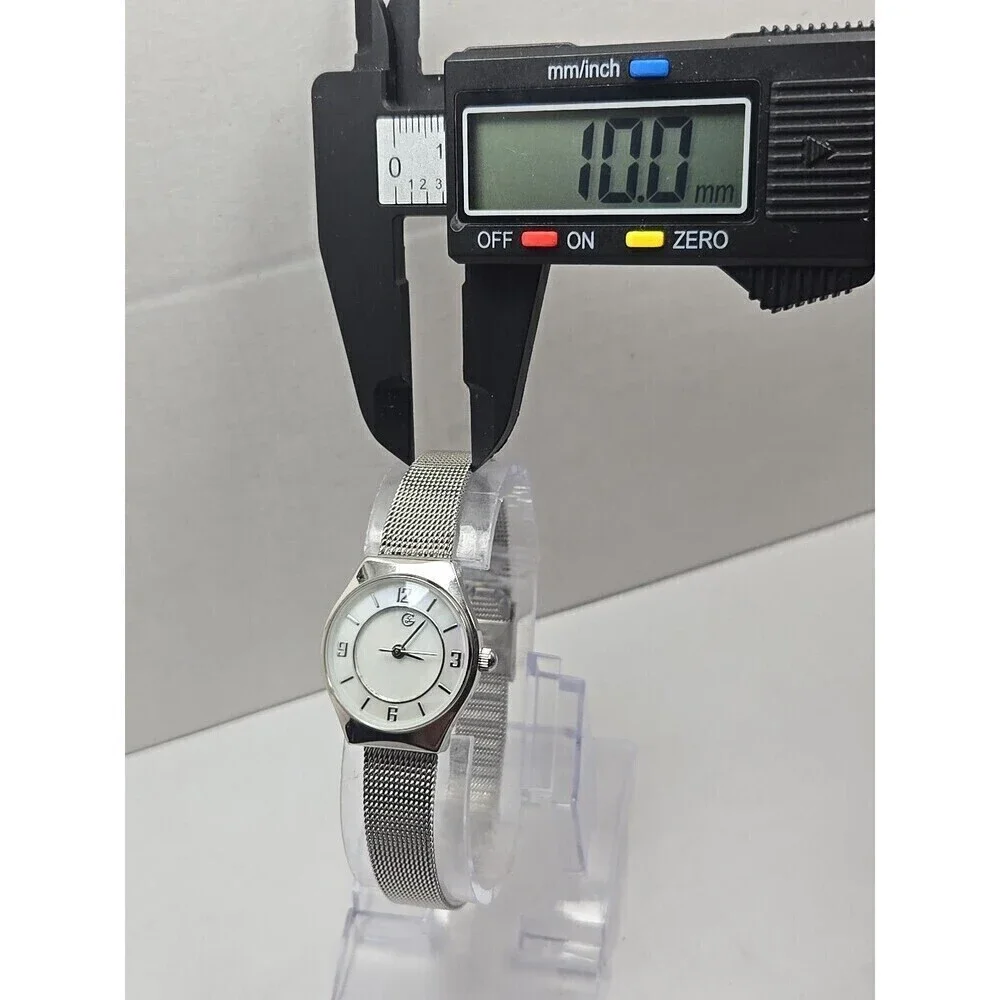 George Womens Petite Mesh Band Dress Watch Silver Tone White Dial New Batt Works